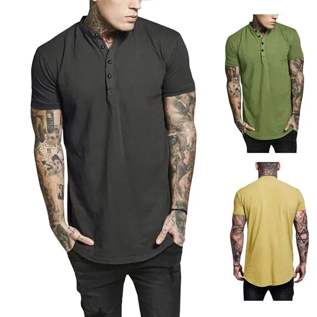 2019 new men's fashion summer casual fitted button short sleeve T-shirt top harajuku street wear T-shirt men's fashion T-shirt