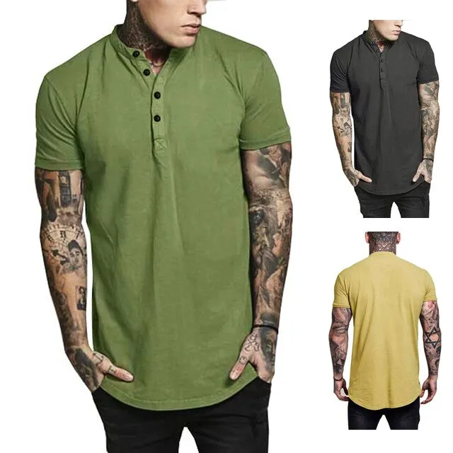 2019 new men's fashion summer casual fitted button short sleeve T-shirt top harajuku street wear T-shirt men's fashion T-shirt
