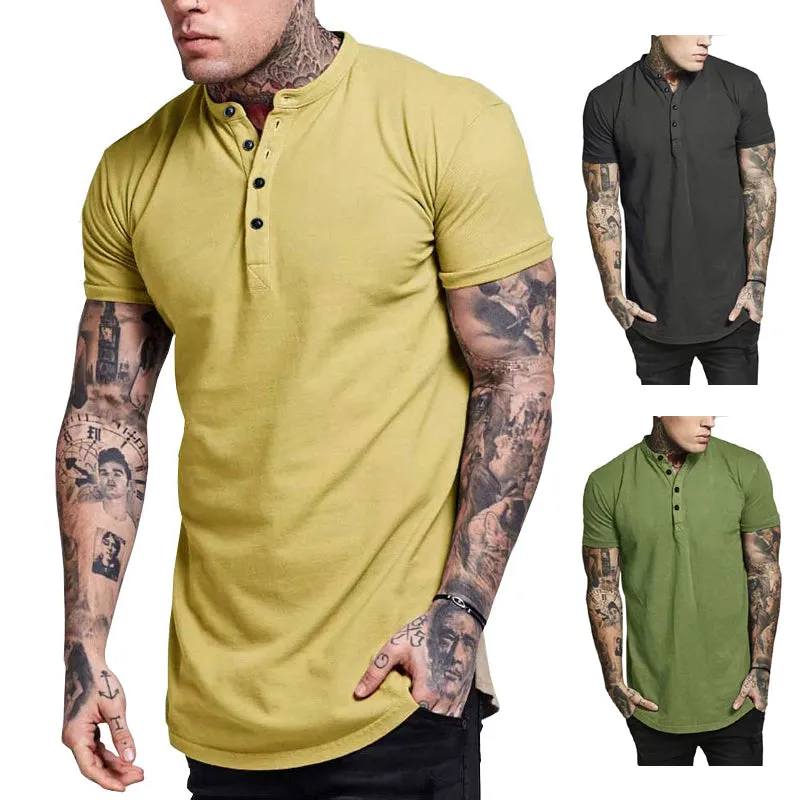 2019 new men's fashion summer casual fitted button short sleeve T-shirt top harajuku street wear T-shirt men's fashion T-shirt
