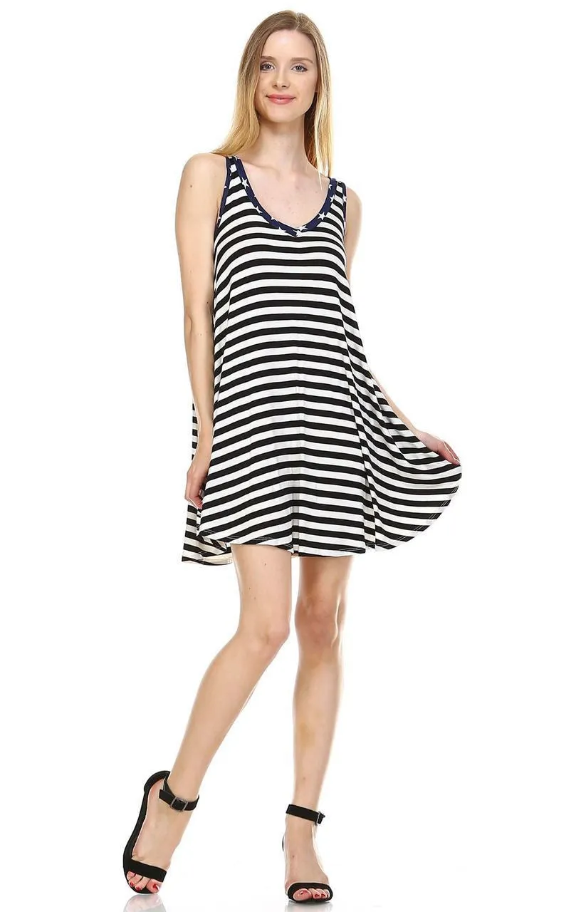 American Flag Dress Navy Star Collar V Black White Stripes 1