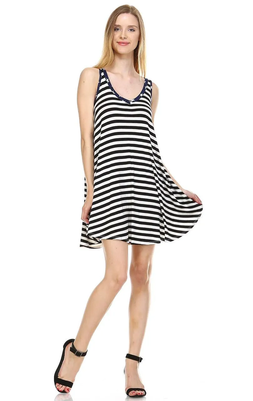 American Flag Dress Navy Star Collar V Black White Stripes 1