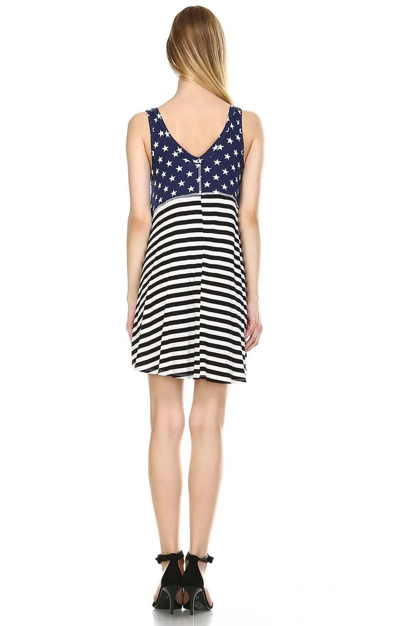 American Flag Dress Navy Star Collar V Black White Stripes 1
