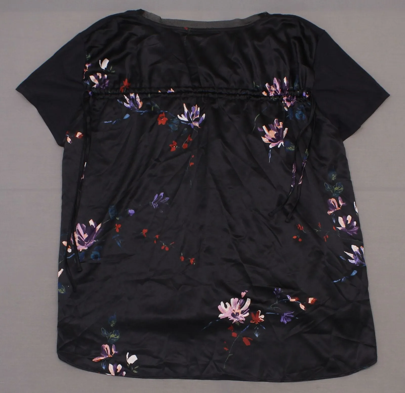 Ava & Viv Women's Plus Size Floral Ruched Back Short Sleeve Knit & Woven Top