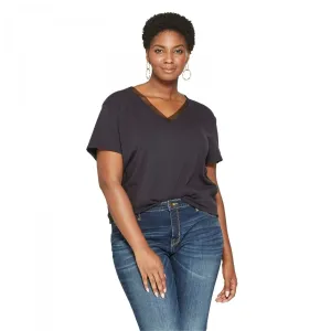 Ava & Viv Women's Plus Size Floral Ruched Back Short Sleeve Knit & Woven Top