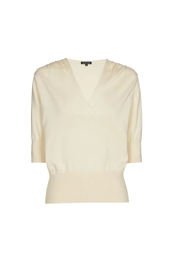 BEIGE PLEATED SHOULDER FINE PULLOVER
