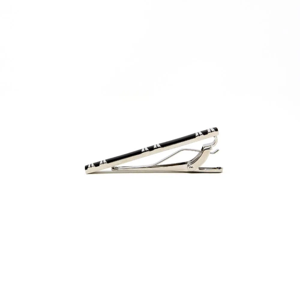 Black Tie Clip with Silver Stripes