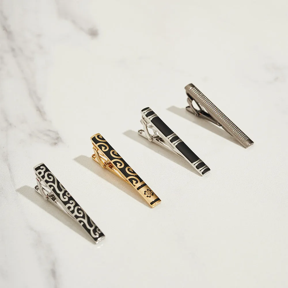 Black Tie Clip with Silver Stripes