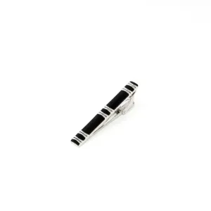 Black Tie Clip with Silver Stripes