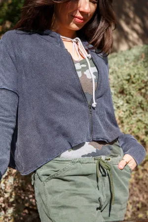 BOXY LINED THERMAL ZIP HOODIE - VINTAGE BLACK