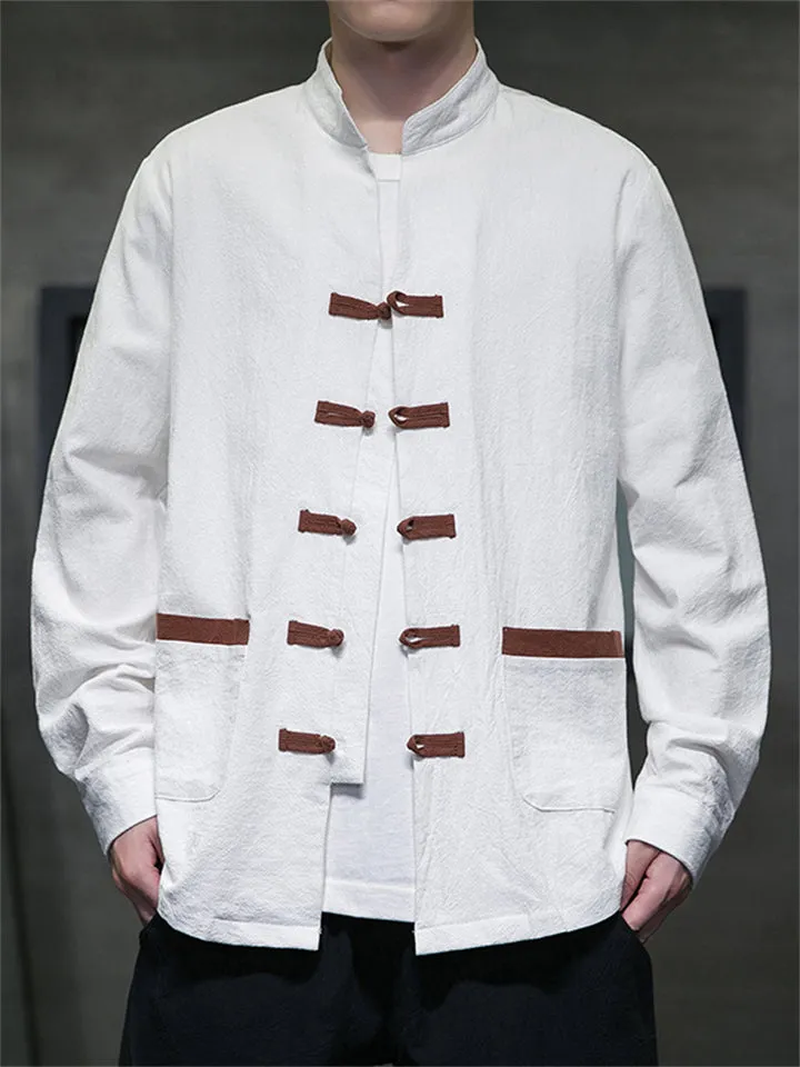 Buttoned Long-sleeved Tang Suit Shirts for Men