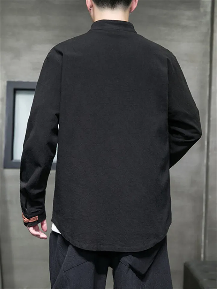 Buttoned Long-sleeved Tang Suit Shirts for Men
