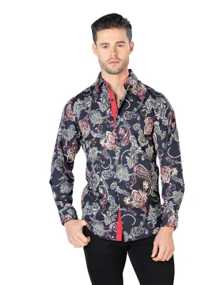 Camisa Casual Manga Larga Estampada Negro para Hombre 'El Señor de los Cielos' - ID: 44049