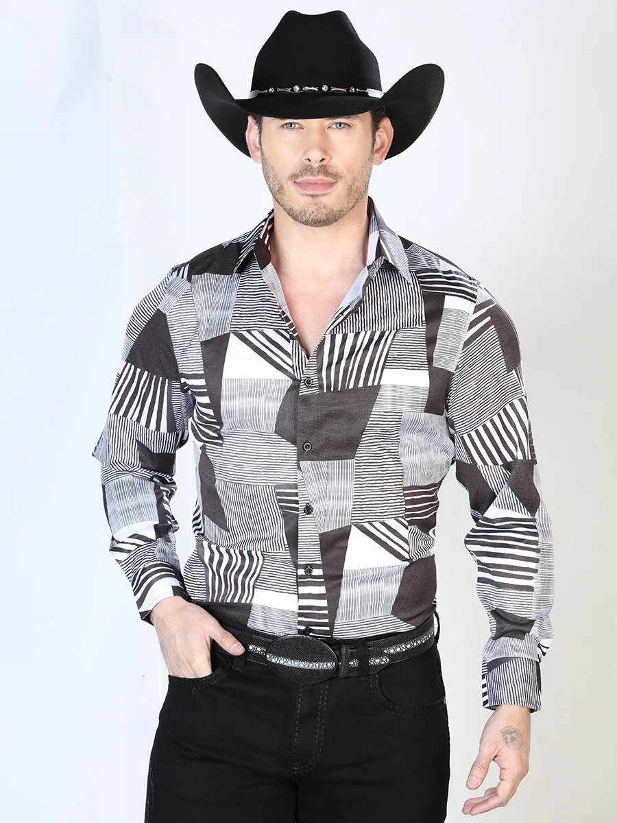 Camisa Vaquera Manga Larga Estampada Cuadros Negro/Blanco para Hombre 'El Señor de los Cielos' - ID: 43991