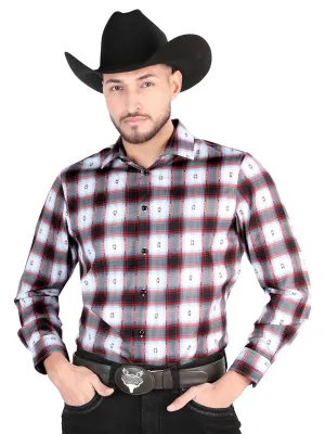 Camisa Vaquera Manga Larga Estampada Cuadros Negro/Rojo para Hombre 'El Señor de los Cielos' - ID: 44701