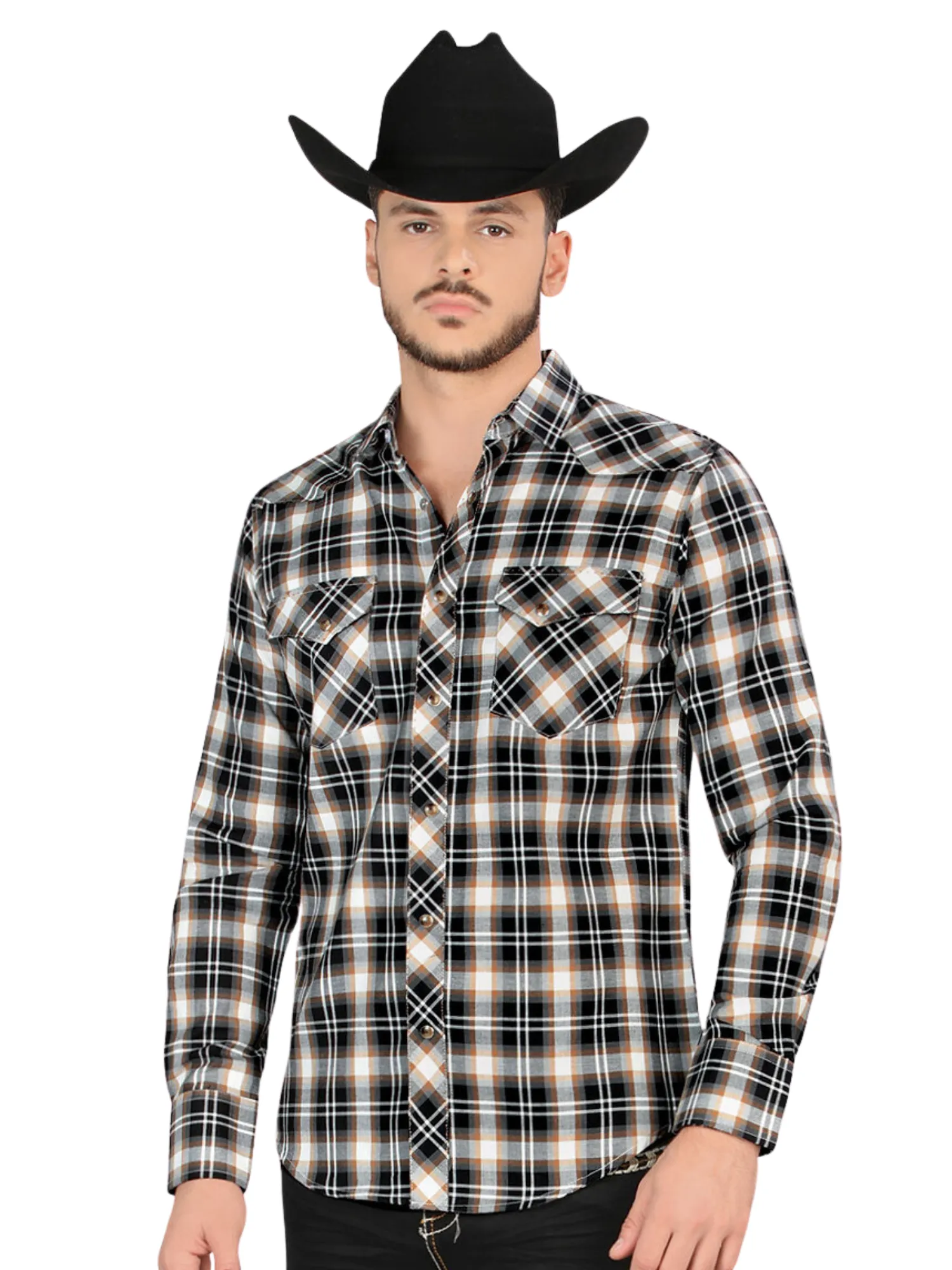 Camisa Vaquera Manga Larga Estampada Cuadros para Hombre 'Montero' - ID: 4013