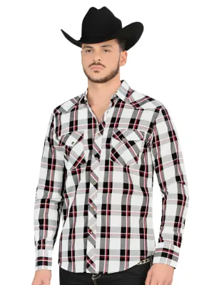 Camisa Vaquera Manga Larga Estampada Cuadros para Hombre 'Montero' - ID: 4013