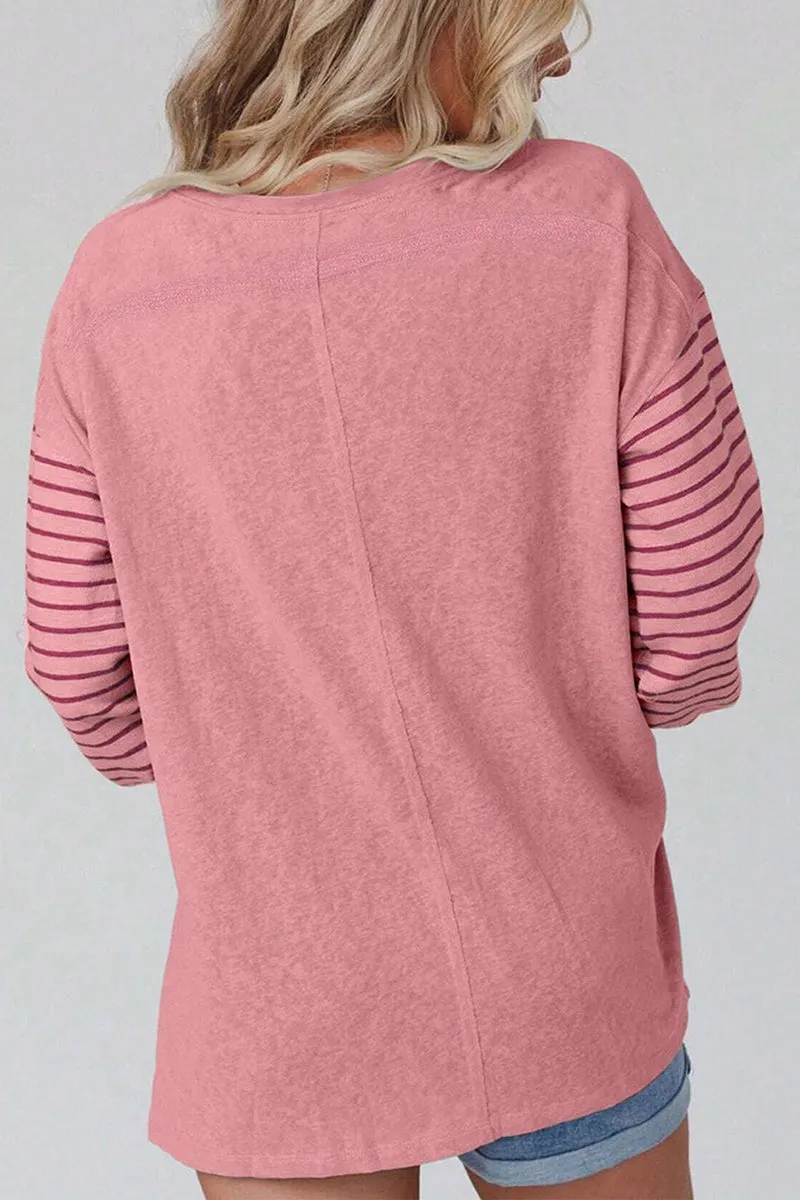 Casual Color Block Contrast O Neck Tops(5 Colors)