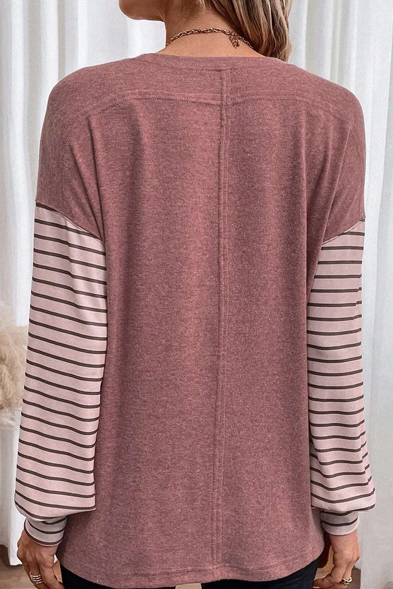 Casual Color Block Contrast O Neck Tops(5 Colors)