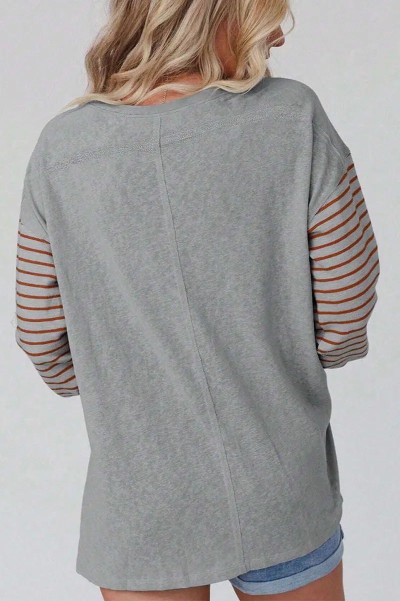 Casual Color Block Contrast O Neck Tops(5 Colors)