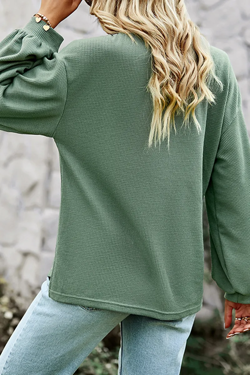 Casual Solid Buckle O Neck Tops(4 Colors)