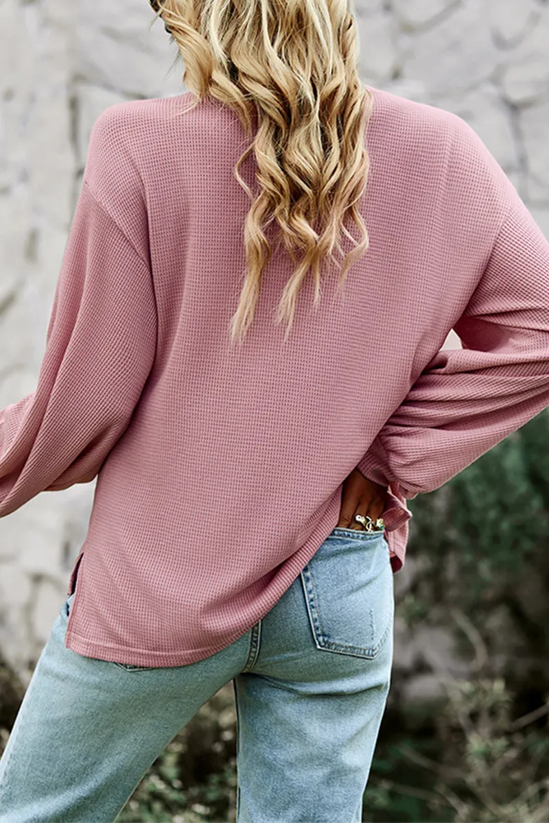 Casual Solid Buckle O Neck Tops(4 Colors)
