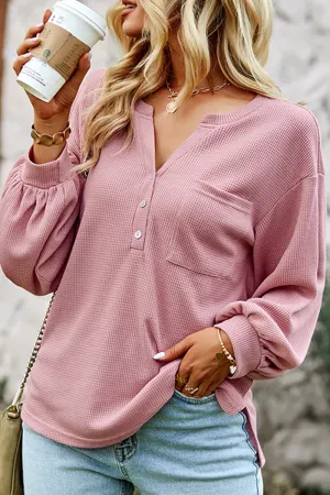 Casual Solid Buckle O Neck Tops(4 Colors)