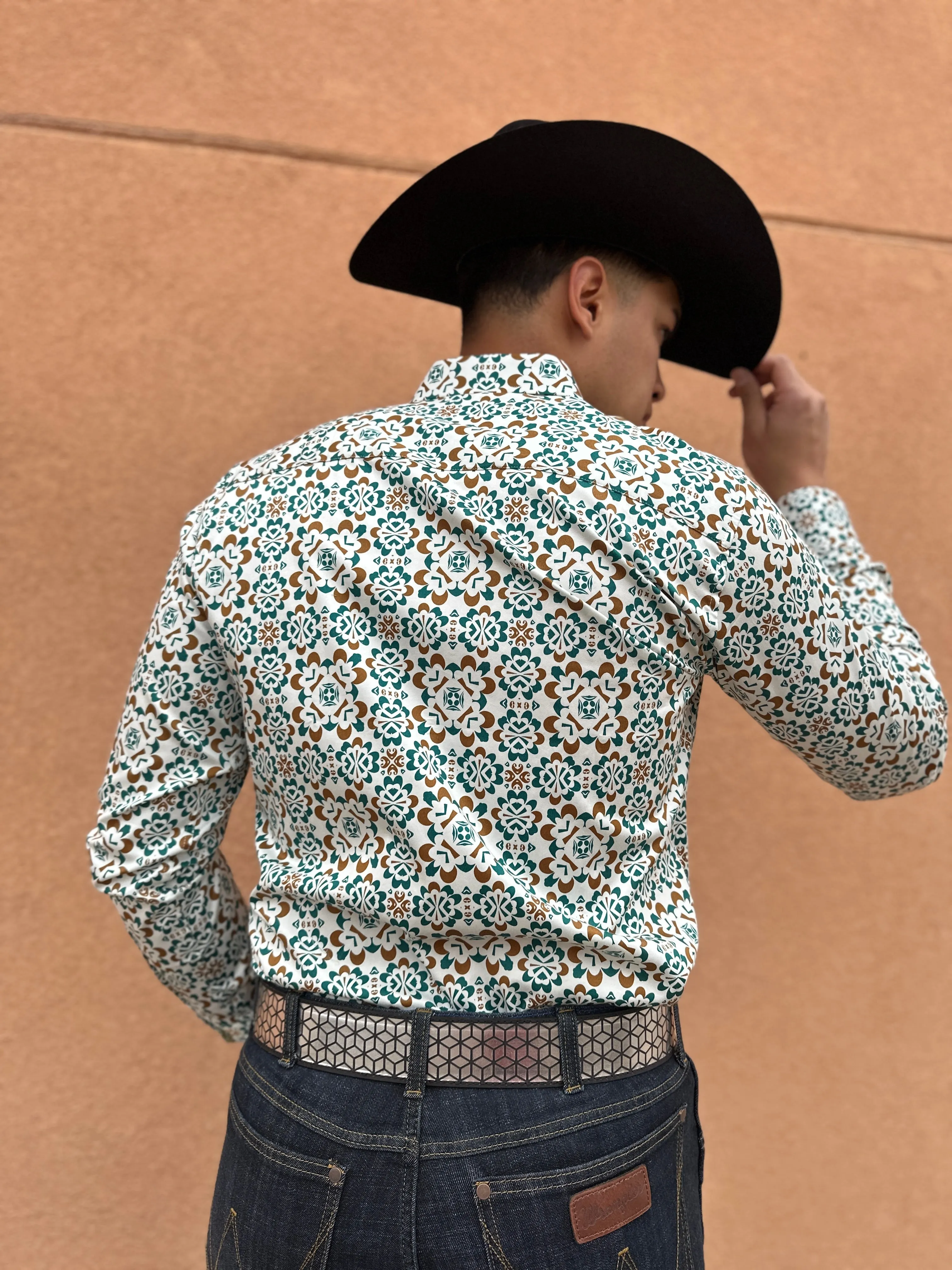 Cesar Platini White/Teal Print Shirt