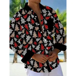 Christmas Tree Men's Pocket Long Sleeve Shirts