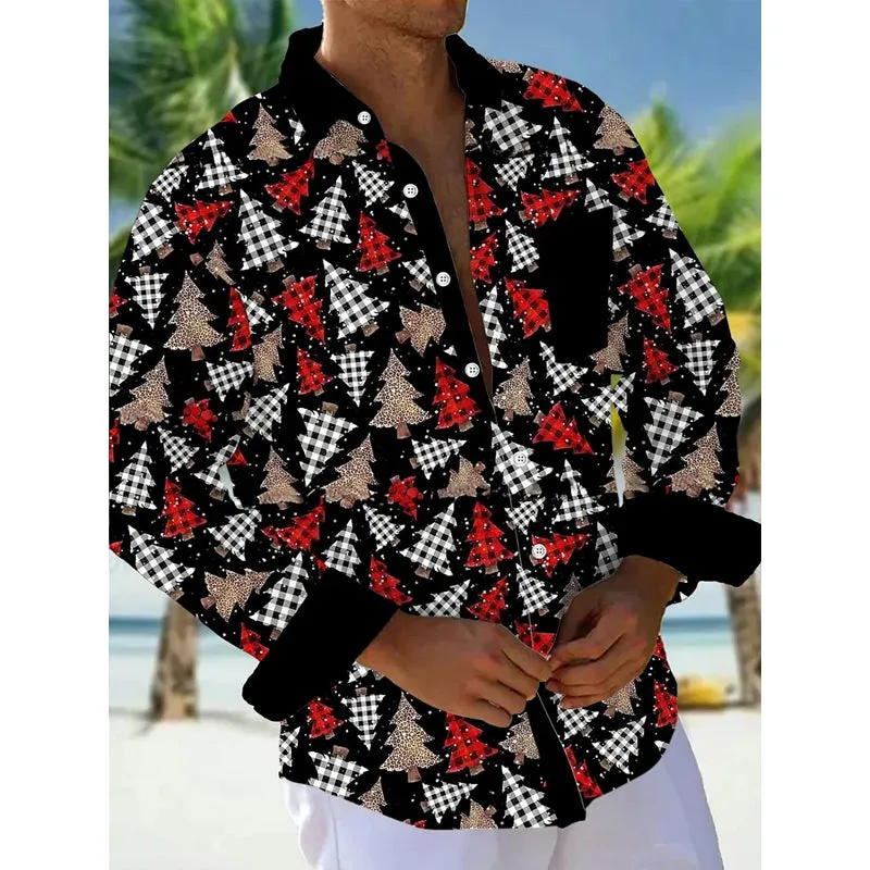 Christmas Tree Men's Pocket Long Sleeve Shirts