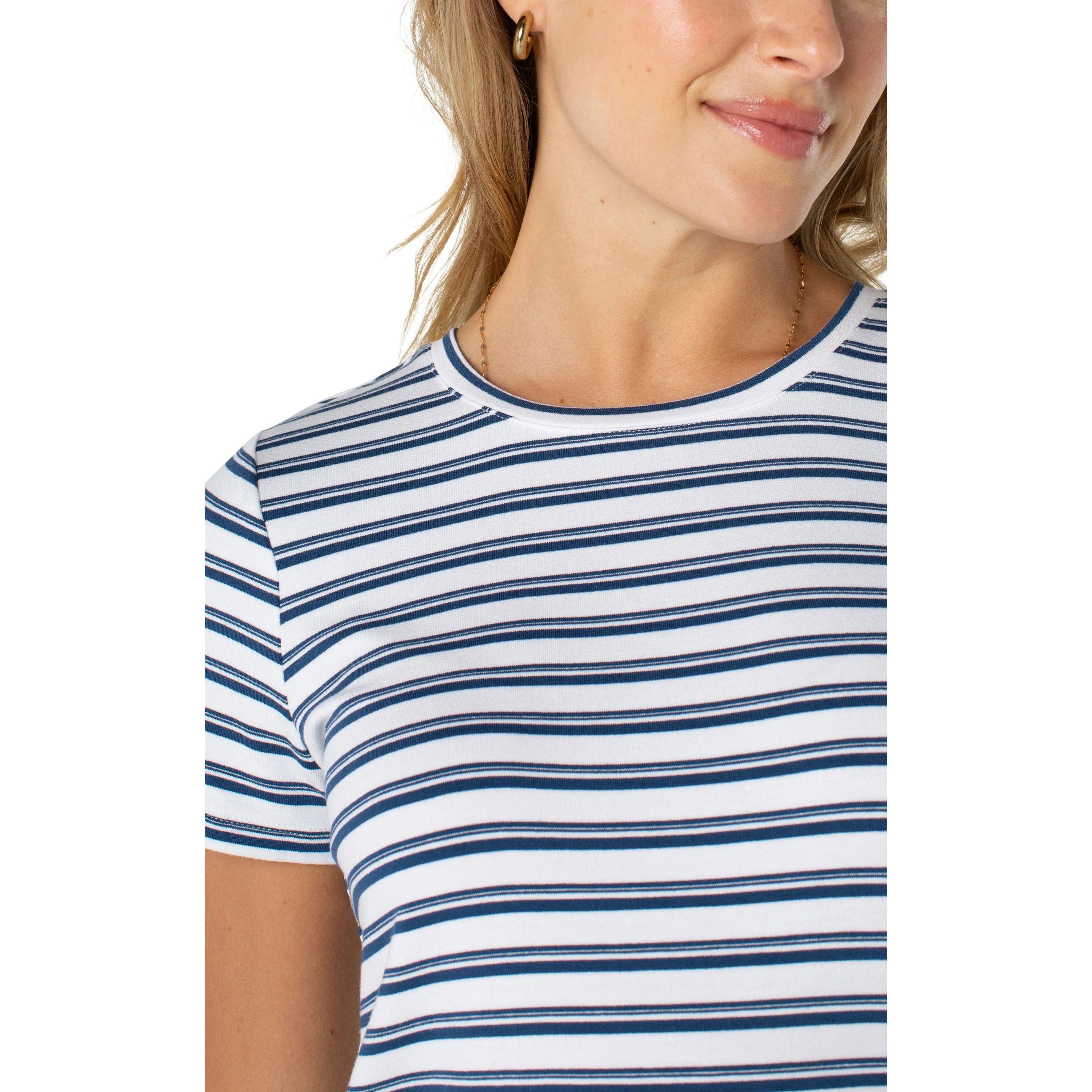 Classic Crew Neck Tee with Varigated Indigo Stripes