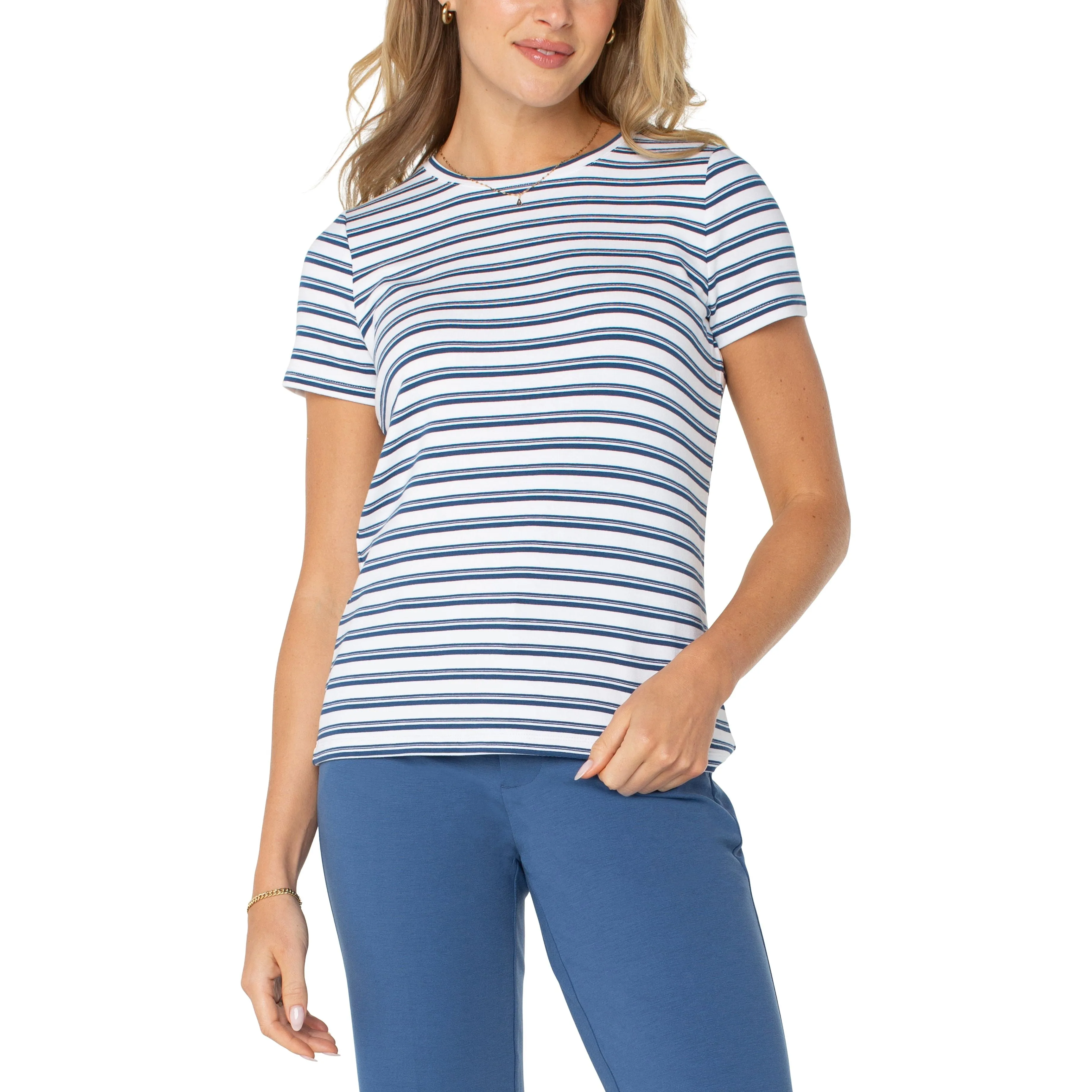 Classic Crew Neck Tee with Varigated Indigo Stripes