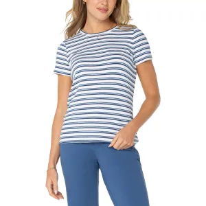 Classic Crew Neck Tee with Varigated Indigo Stripes
