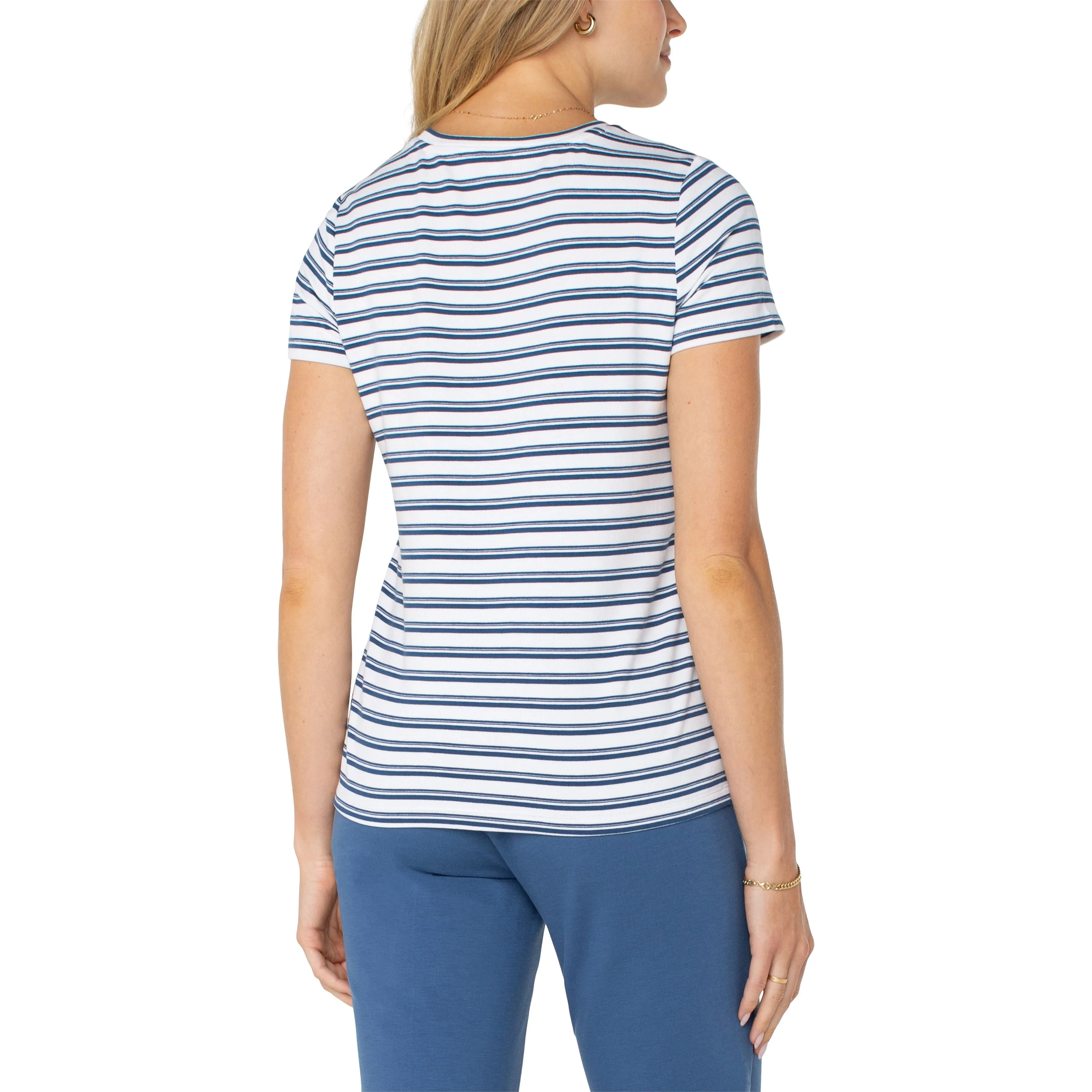 Classic Crew Neck Tee with Varigated Indigo Stripes