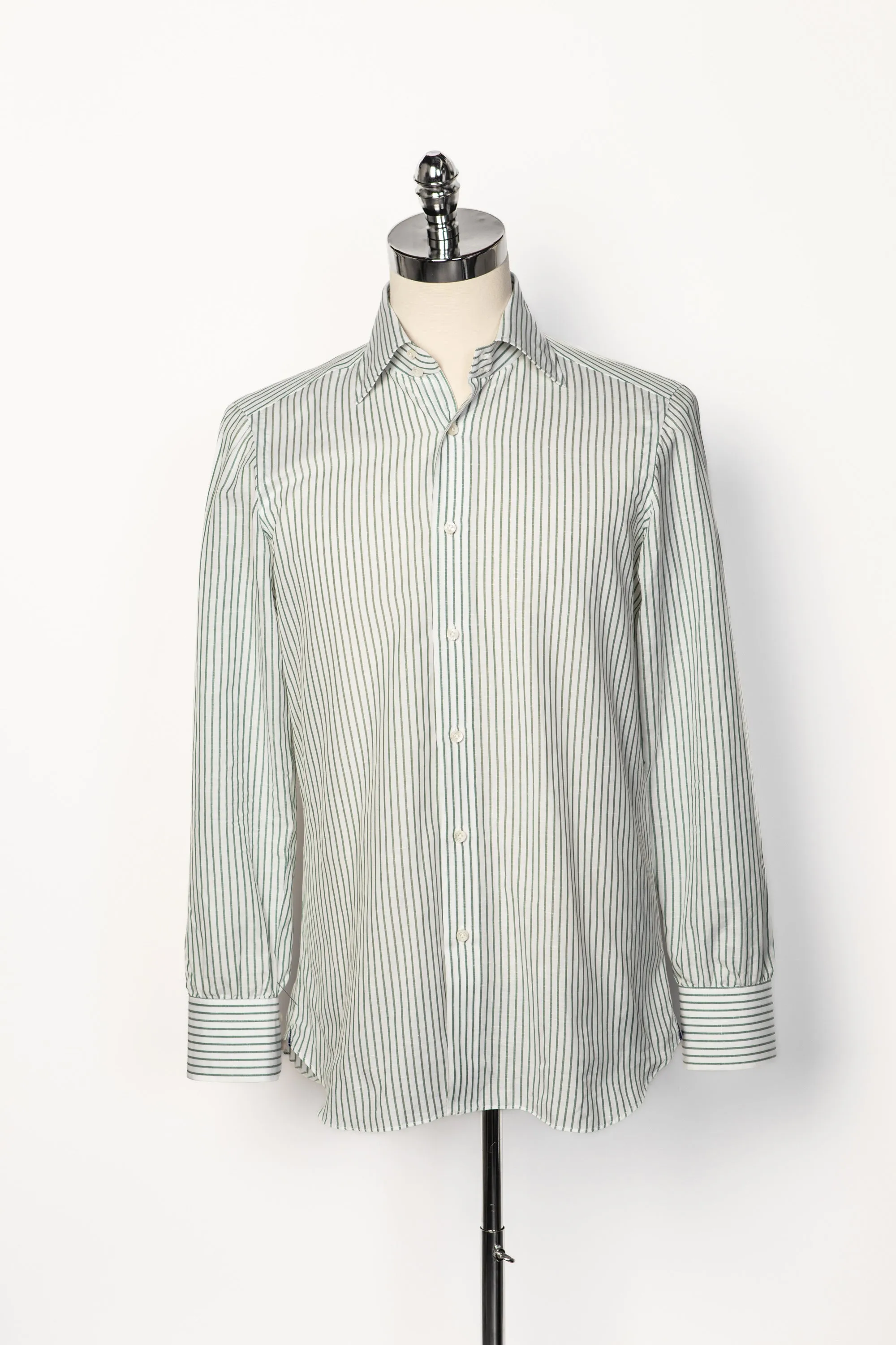 Classic Shirt in White w/Sage Stripes