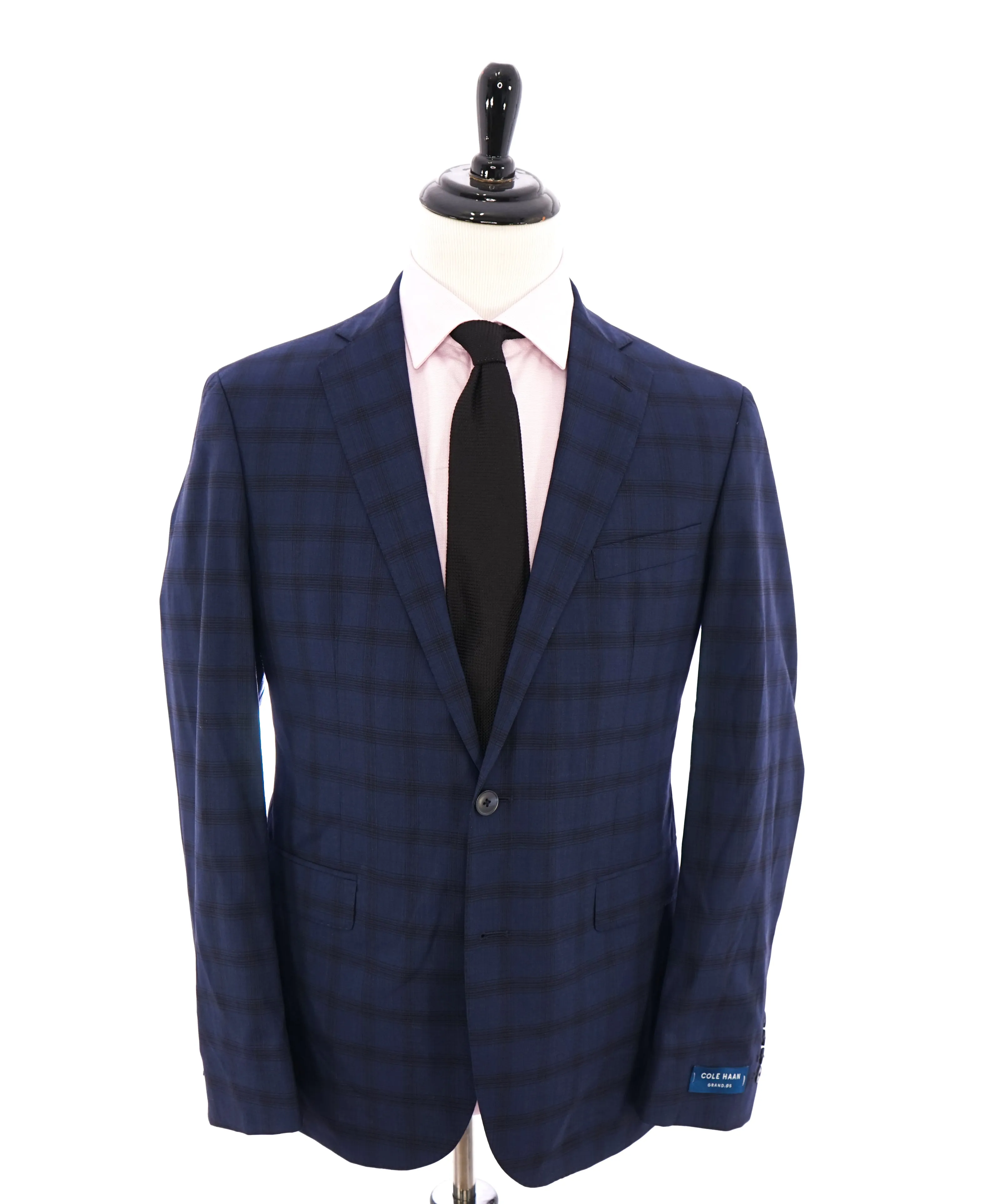 COLE HAAN - Medium Blue Bold Plaid Semi-Lined "Spandex Blend" Blazer - 42R