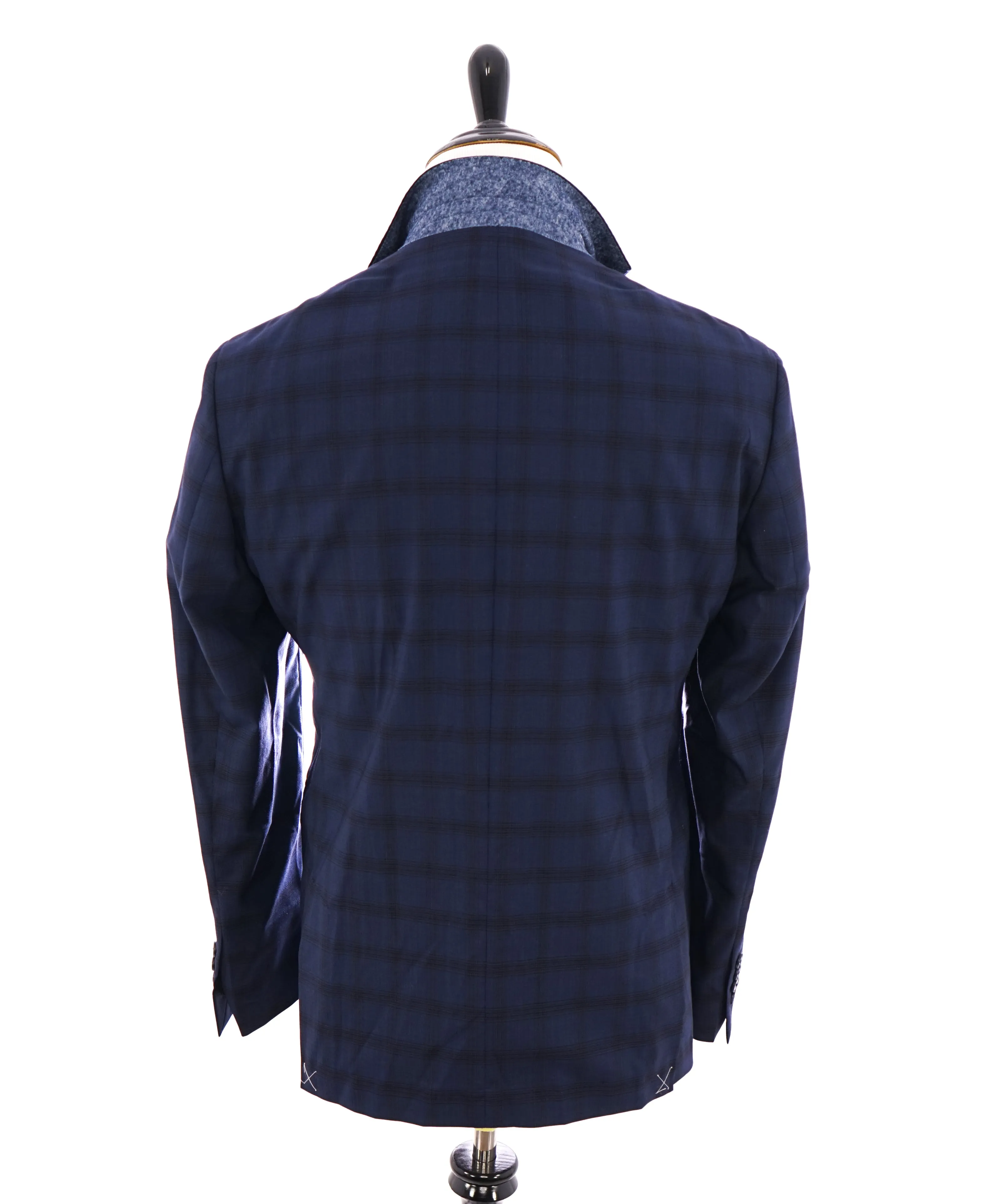 COLE HAAN - Medium Blue Bold Plaid Semi-Lined "Spandex Blend" Blazer - 42R
