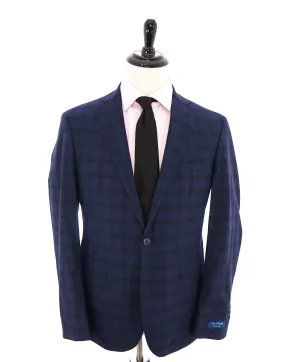 COLE HAAN - Medium Blue Bold Plaid Semi-Lined "Spandex Blend" Blazer - 42R