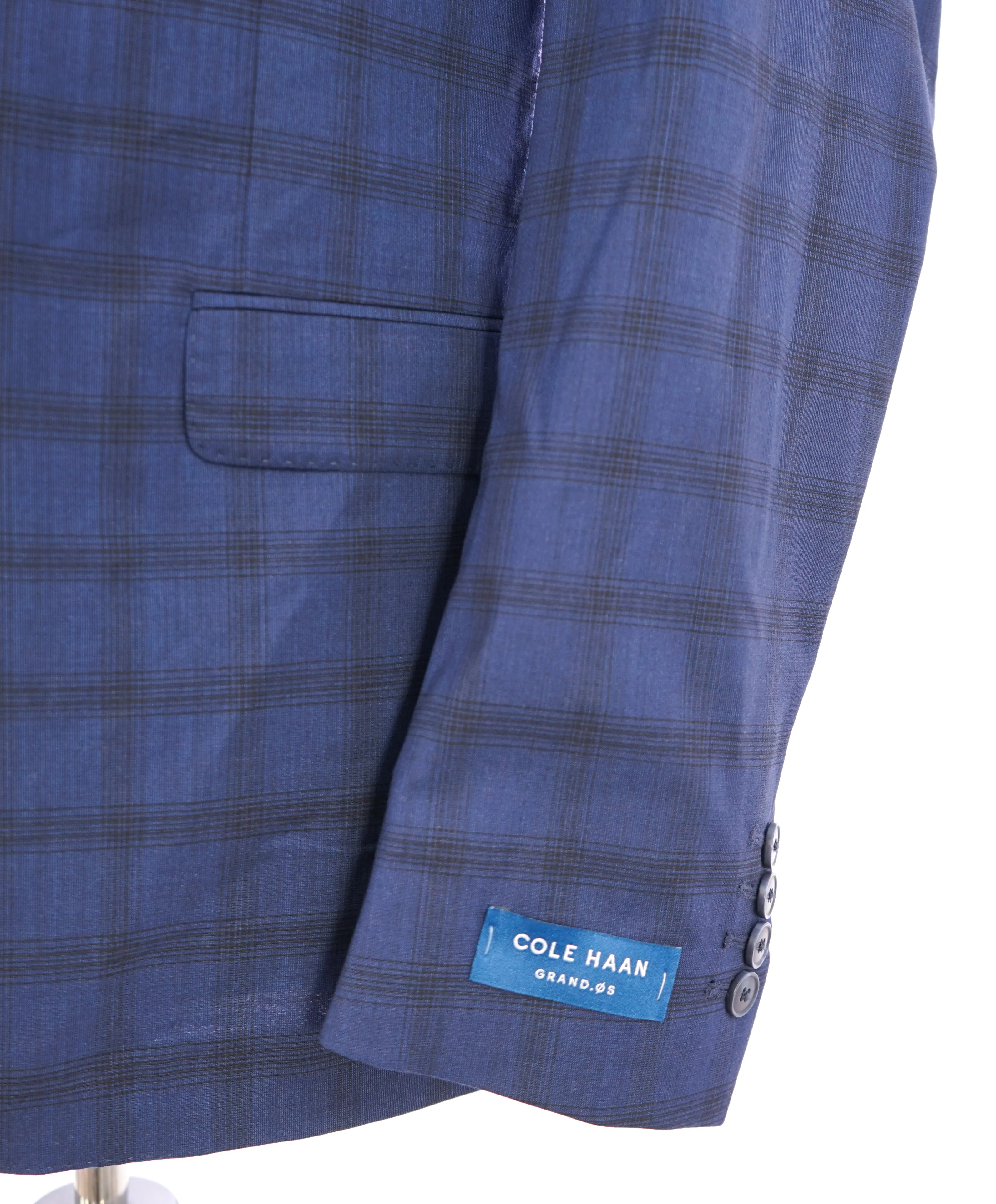 COLE HAAN - Medium Blue Bold Plaid Semi-Lined "Spandex Blend" Blazer - 42R