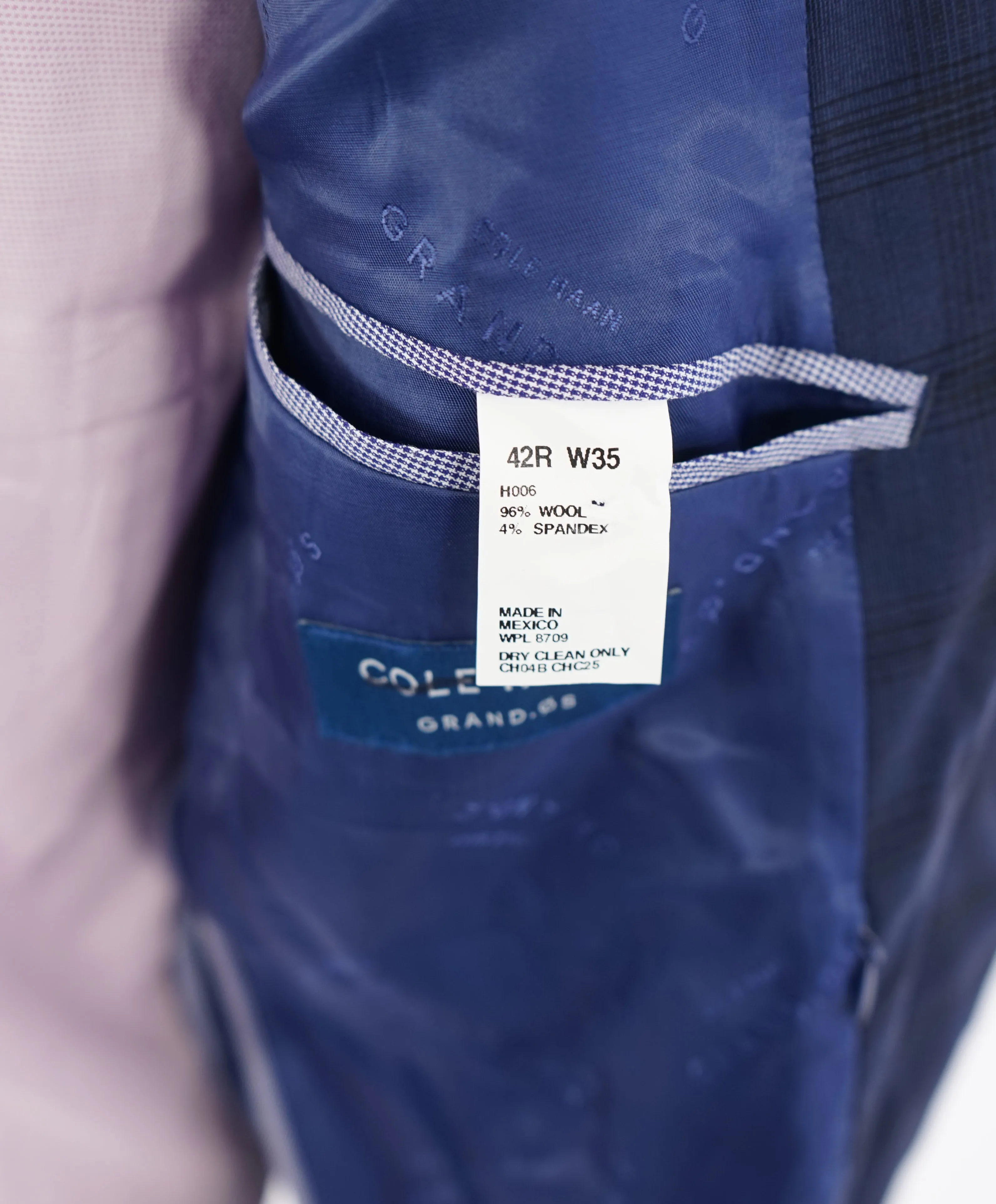 COLE HAAN - Medium Blue Bold Plaid Semi-Lined "Spandex Blend" Blazer - 42R