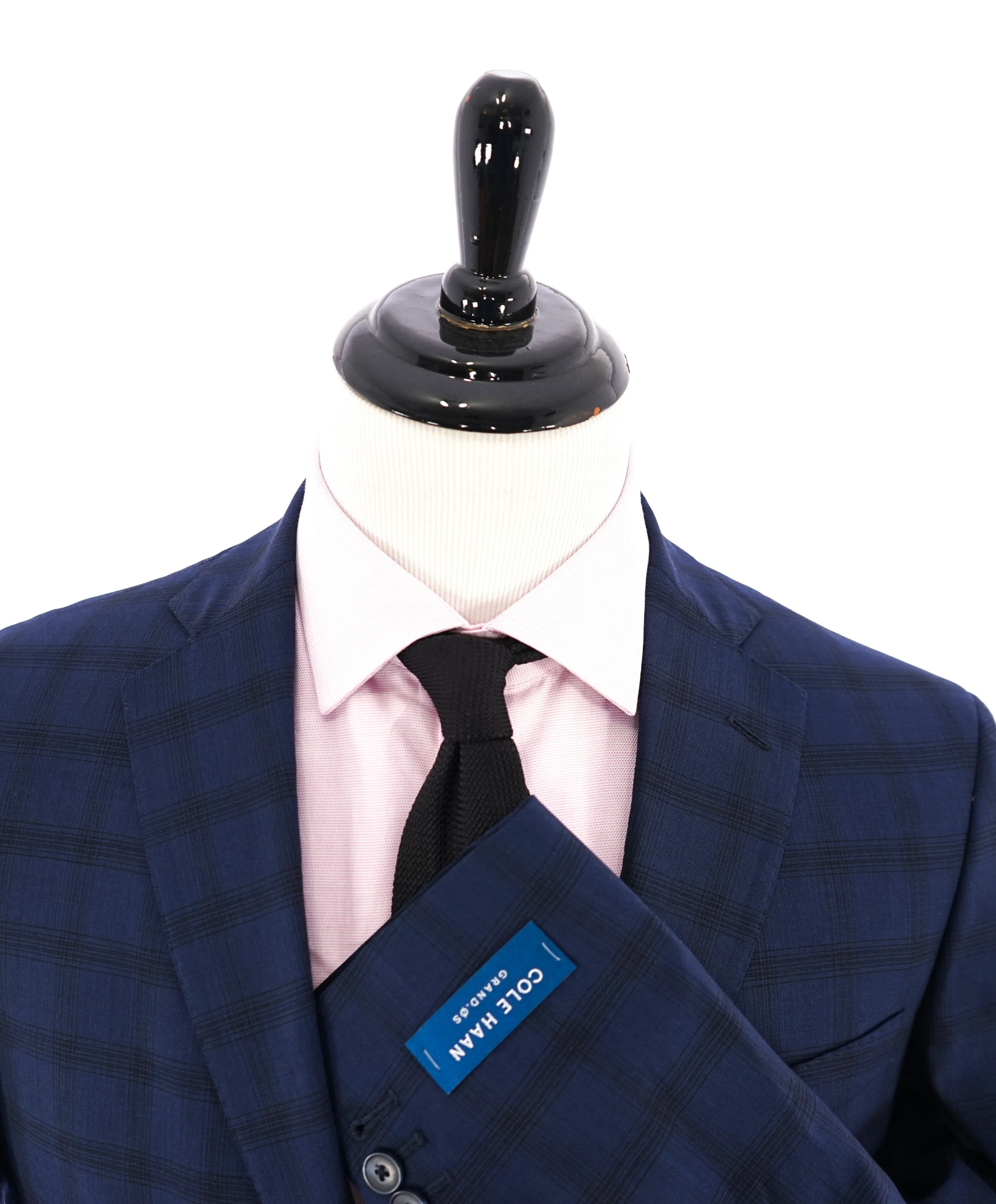 COLE HAAN - Medium Blue Bold Plaid Semi-Lined "Spandex Blend" Blazer - 42R
