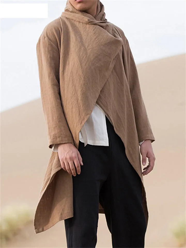Cool Irregular Cotton Linen Long Cloak For Men