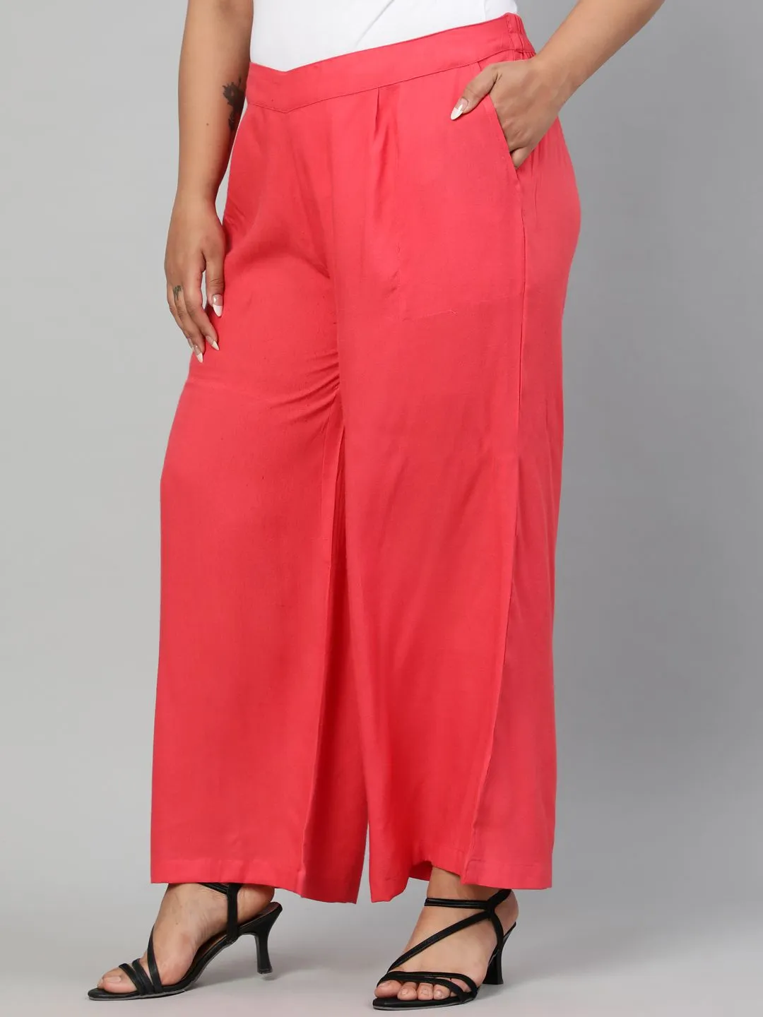 Coral Solid Rayon Palazzo