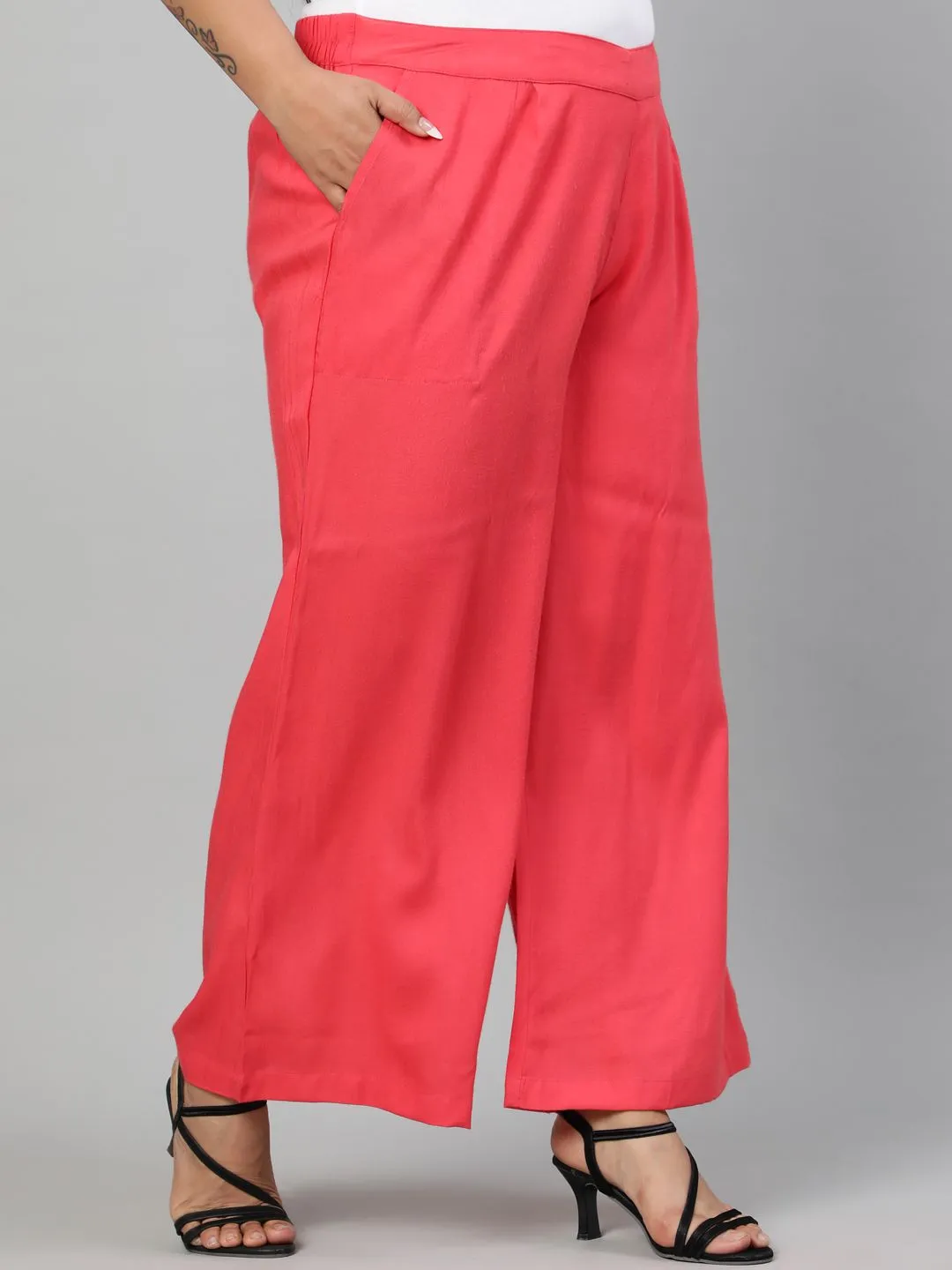 Coral Solid Rayon Palazzo