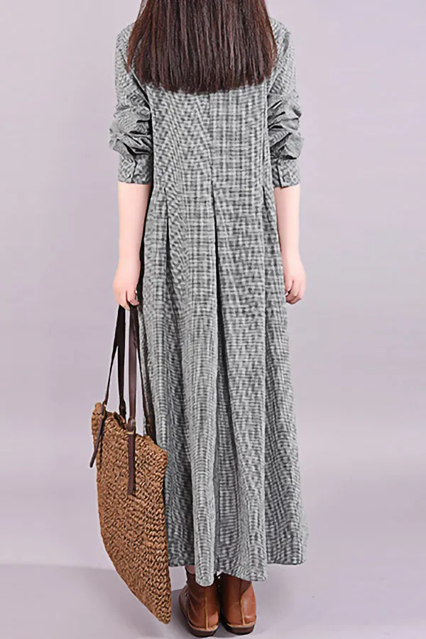 Cotton And Linen Plaid Dress