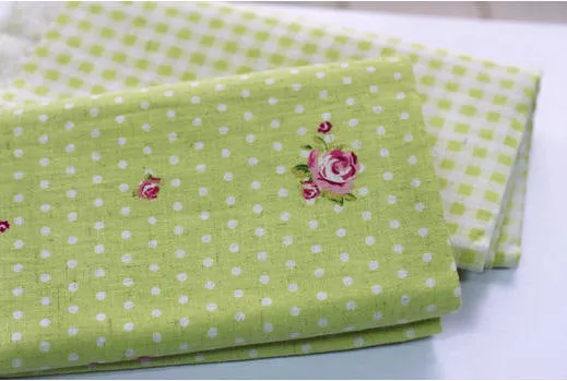 Cotton Linen Rosemary Shake Green Plaid Polkadots per Yard 39154 39157