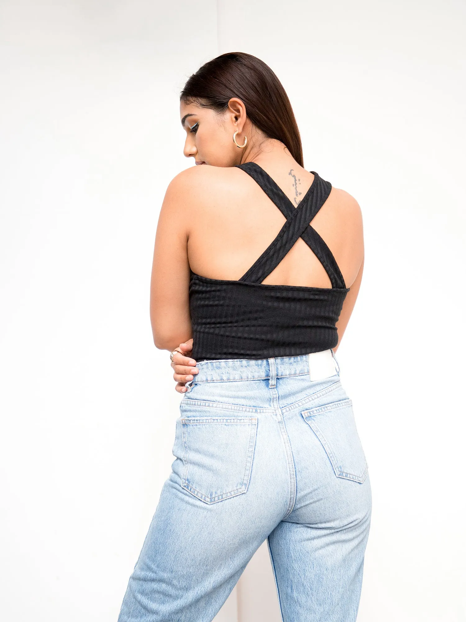 Cross Front Detail Ribbed Top