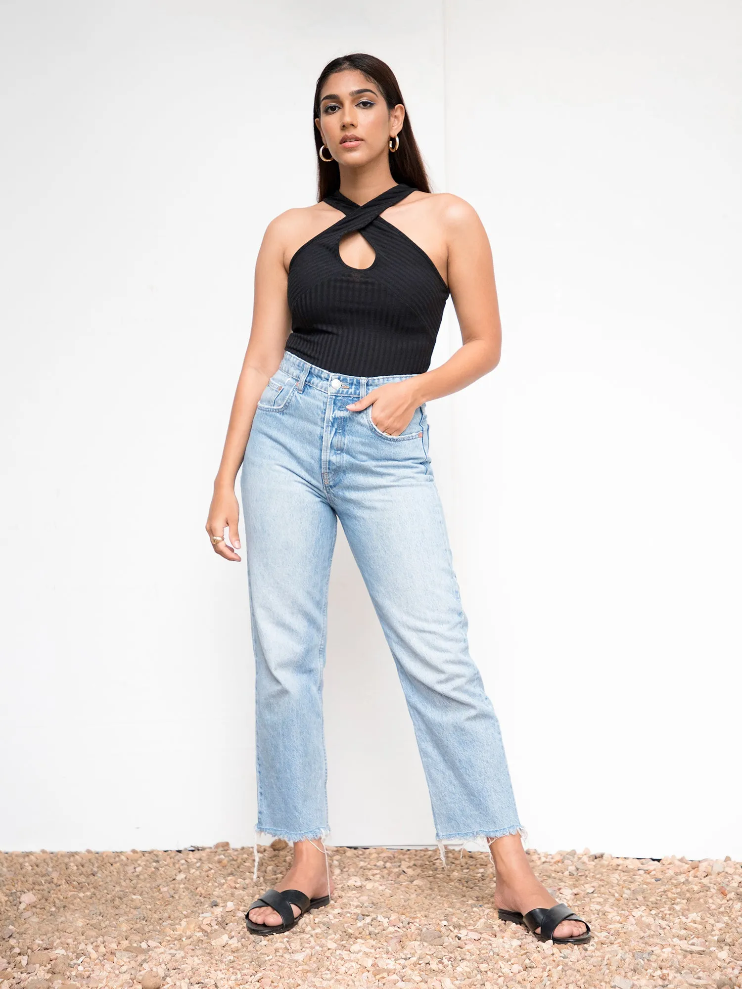 Cross Front Detail Ribbed Top