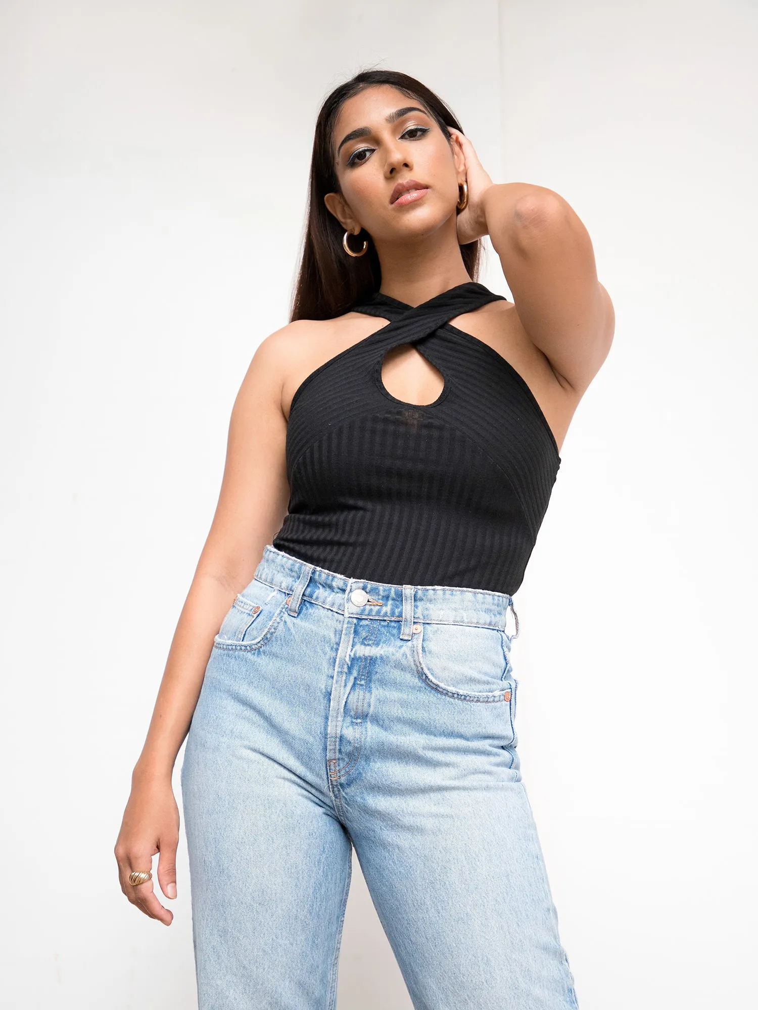 Cross Front Detail Ribbed Top