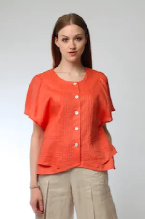 Cross Open Back Pintuck Blouse (Orange) Style # 1733