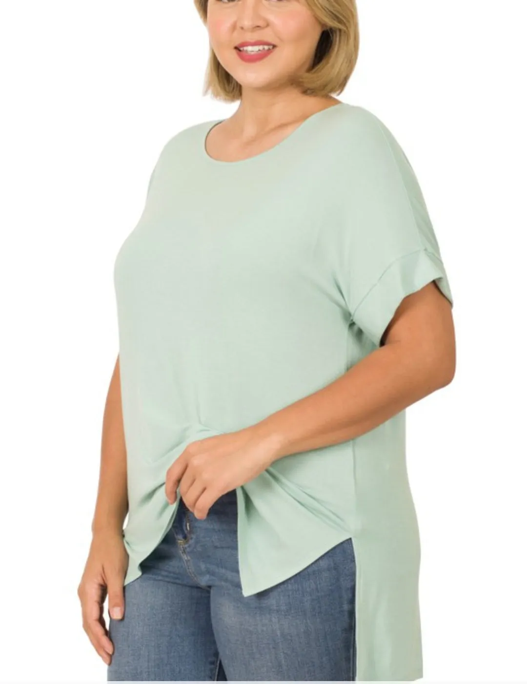Curvy Light Green Boat Neck Top